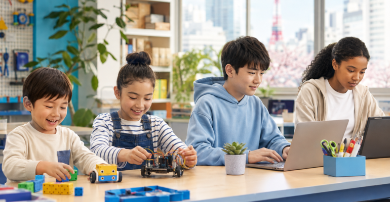 Children at different ages exploring age-appropriate coding and robotics activities