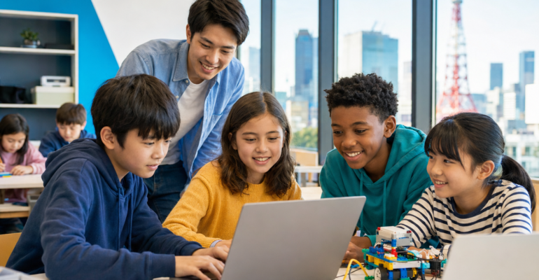 Coding classes for kids in Tokyo with students building technology projects