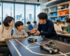 Parents comparing robotics classes in Tokyo during a hands-on lesson