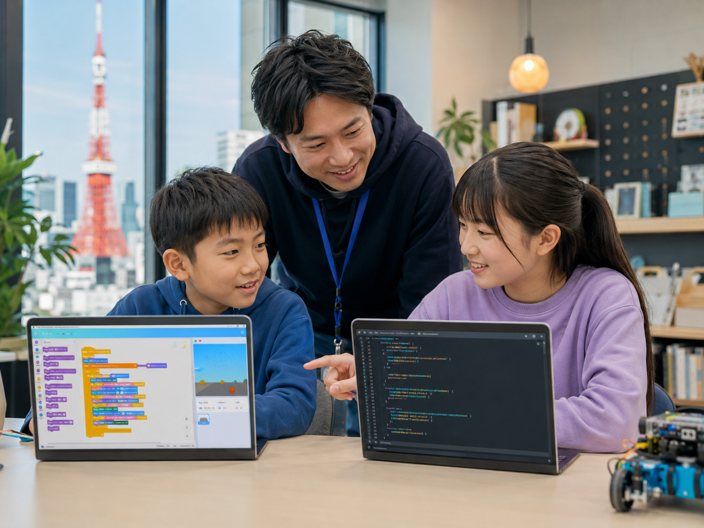 Illustration comparing Scratch and Python for children learning to code